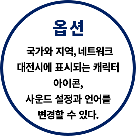 옵션 국가와 지역, 네트워크 대전시에 표시되는 캐릭터 아이콘, 사운드 설정과 언어를 변경할 수 있다.